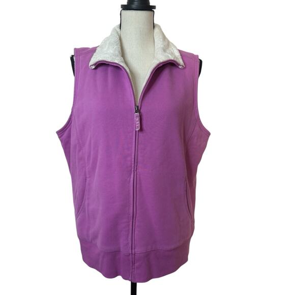 L.L Bean Women's Large Vest Purple Sherpa Fleece Lined Soft Zip Up Mock Neck - Picture 1 of 6